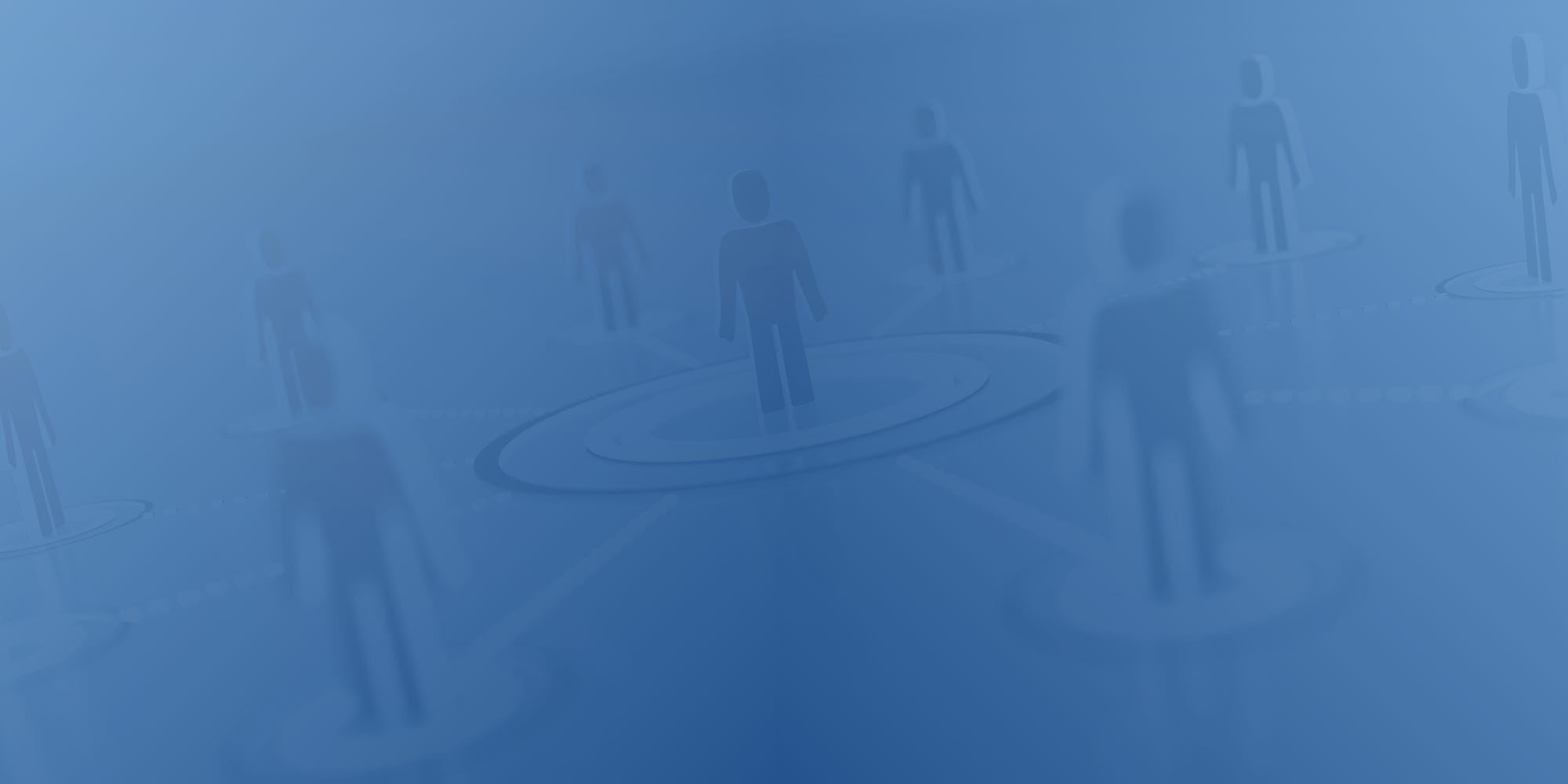 Illustration of connected people figures on a blue background representing networking or communication concepts